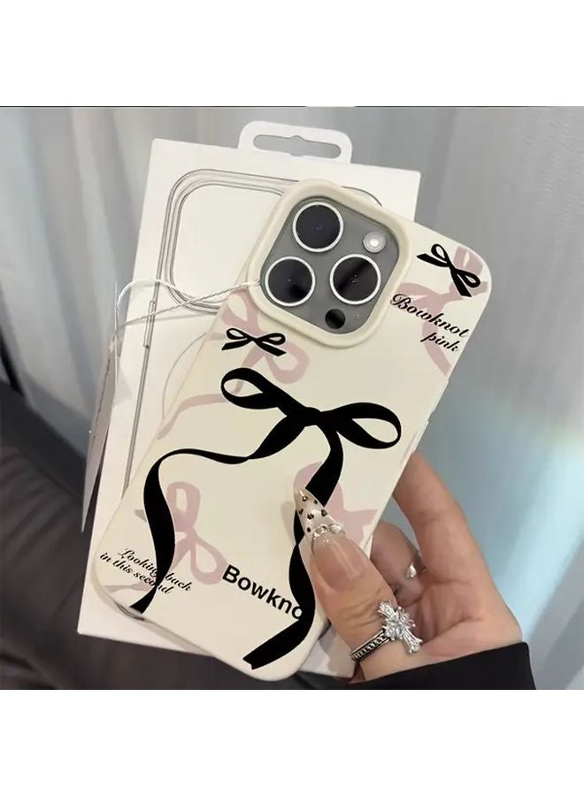 Black Bow Tie Phone Case For IPhone 16 Plus Anti Drop Lychee Pattern Cover Christmas Gift - Image 2
